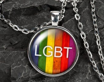 LGBT PRIDE Necklace with Glass Cabochon CSD Pendant