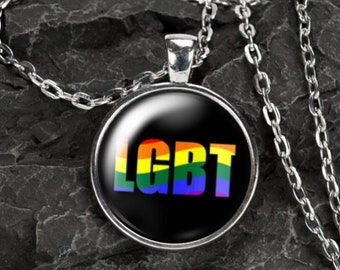 LGBT PRIDE Necklace with Glass Cabochon CSD Pendant