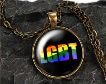 LGBT PRIDE necklace with glass cabochon CSD pendant