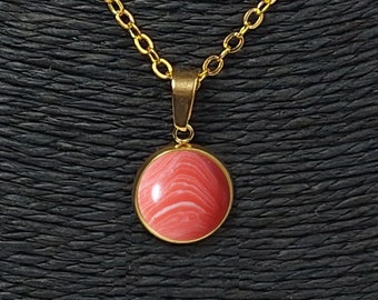 Chaîne en acier inoxydable rhodochrosite plaqué or 14 mm Collier femme pierre rhodochrosite Chaîne cadeau bijoux rhodochrosite pour elle - couleur or