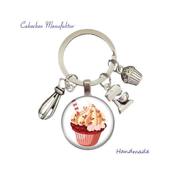 Cupcake Schlüsselanhänger mit Glas Cabochon Geschenk für Bäcker Konditor Frauen und Freundin Cupcake backen