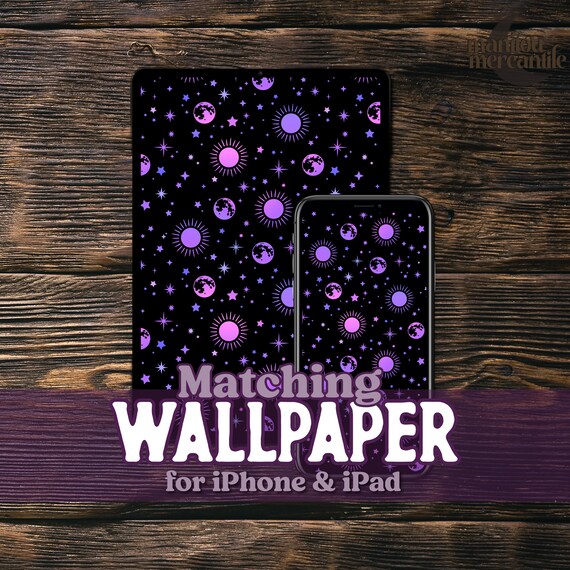 Purple Celestial Dreamy Matching Phone And IPad Wallpaper Bundle.