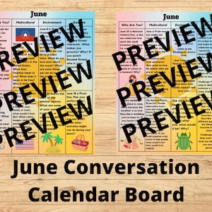 6 月の質問 - 家族の会話のきっかけ - 子供の月間選択ボードチャート - ホームスクール - 教室でのライティングプロンプト - すぐにダウンロードして印刷可能
