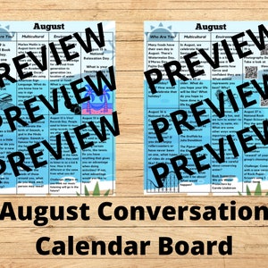 8 月の質問 - 家族の会話のきっかけ - 子供の月間選択ボードチャート - ホームスクール - 教室でのライティングプロンプト - すぐにダウンロードして印刷可能