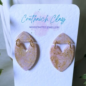 Stud Framed Arch Earrings | Pink Marble | Polymer Clay | Resin | Gold Plated | Gold Leaf