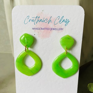 Teardrop Earrings | Translucent Green and Gold  Handmade | Polymer Clay | Resin | Gold Plated
