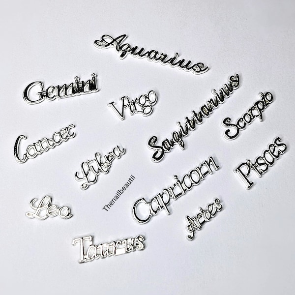 Zodiac sign name nail charms - Silver (For XL nails)