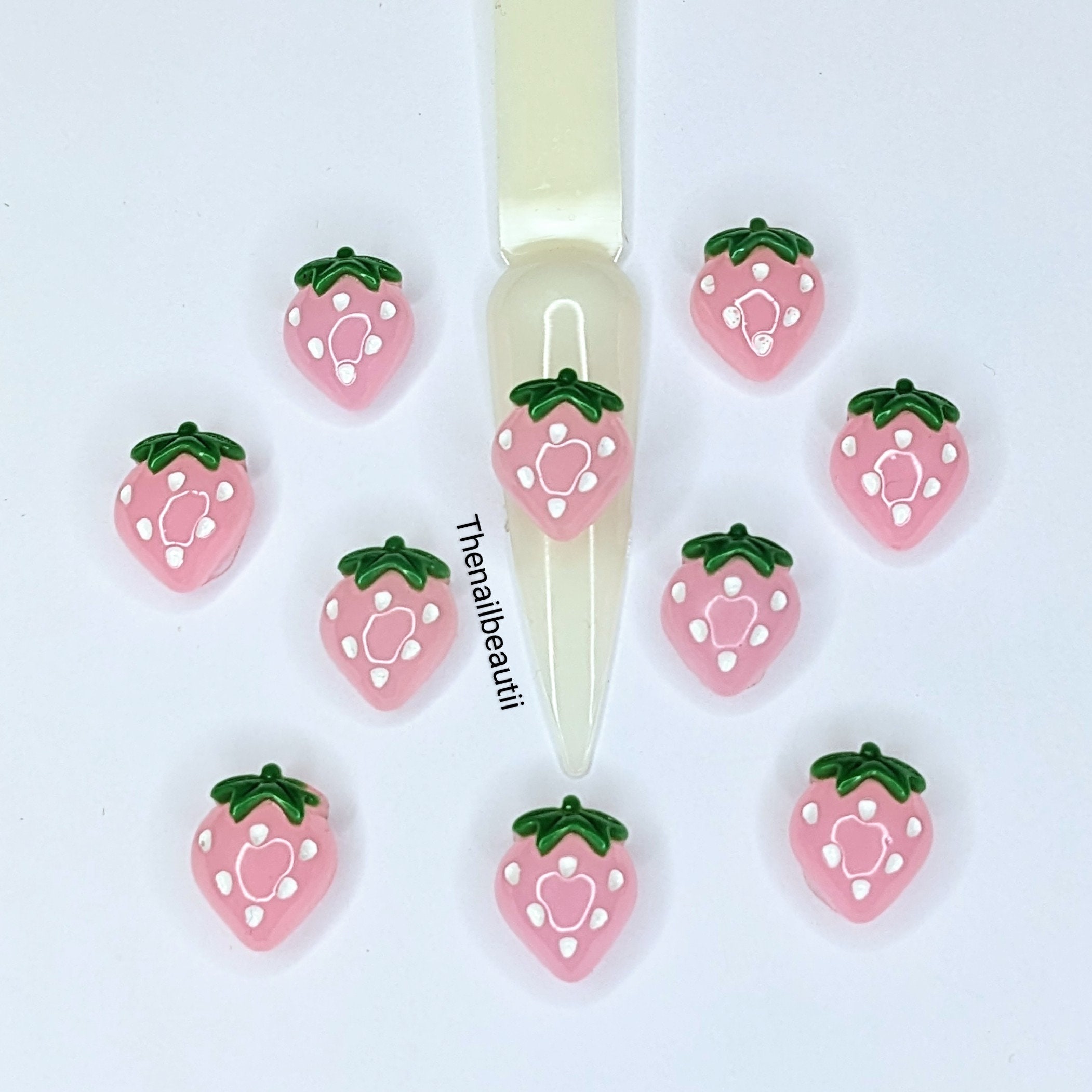 Pink Kawaii Strawberry Nail Charms 10 Pcs 