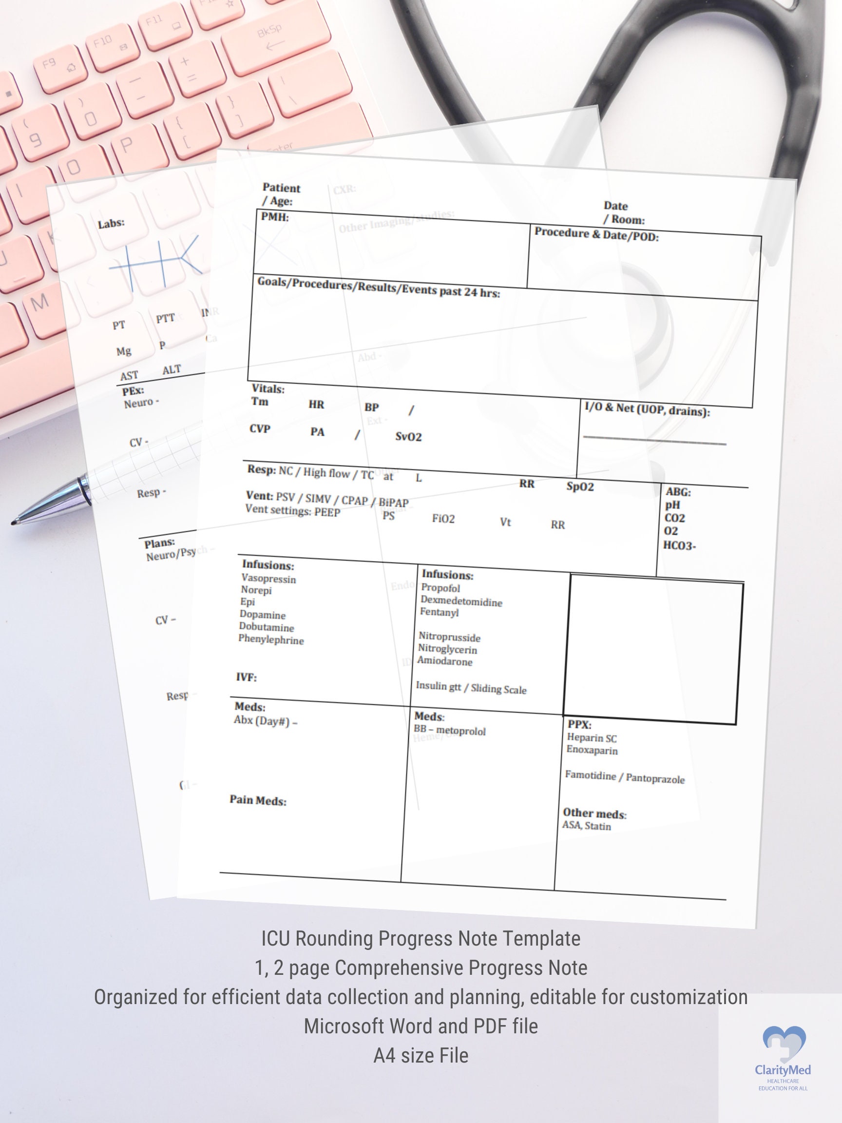 Intensive Care Daily Rounding Progress Note Template | Nurse ...