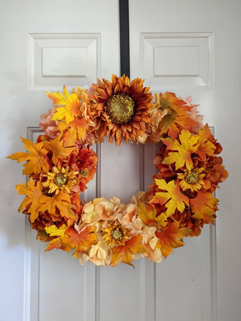 Sparkling Fall Flower Wreath Sunflower Wreath Fall Wreath Etsy