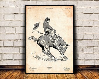 Cowboy print, Rodeo poster, Wild West print, Rustic home decor, Countryside wall art