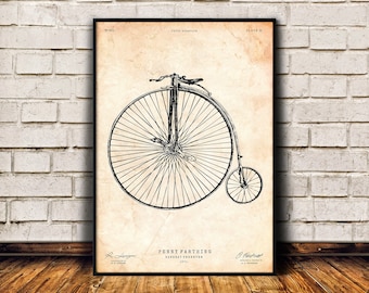 Impression d'art penny farthing, affiche de bicyclette, cadeau pour cycliste, impression de bicyclette victorienne, décoration antique