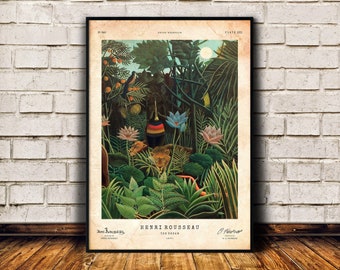Henri Rousseau poster, Vintage decor, Henri Rousseau print, Whimsical art print, Safari wall art