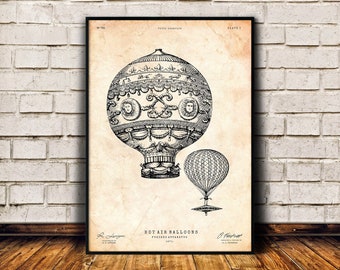 Impression de montgolfière, décoration steampunk, cadeau aviation, affiche de dirigeable, gravure ancienne, impression d'art victorien