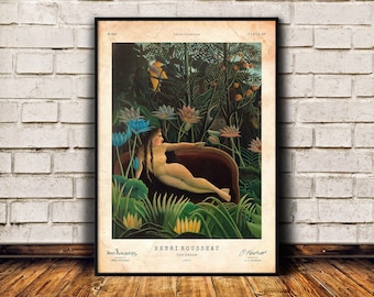 Exhibition poster, Henri Rousseau print, Botanical art, Mid century modern wall art, Jungle decor, Vintage art print