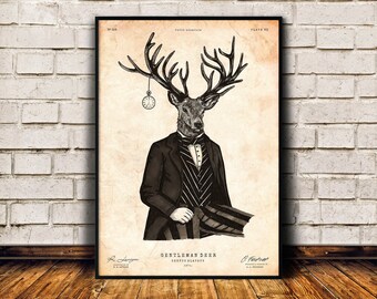 Impresión victoriana de ciervo, Impresión animal, Póster de ciervo, Decoración de cabaña, Póster vintage