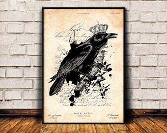 Krähe Kunstdruck, Rabe Poster, Vogel Druck, Vogel Liebhaber Geschenk, Vintage Dekor
