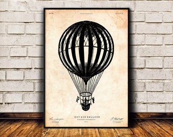 Steampunk decor, Hot air balloon print, Aviation poster, Antique wall art, Airship art print