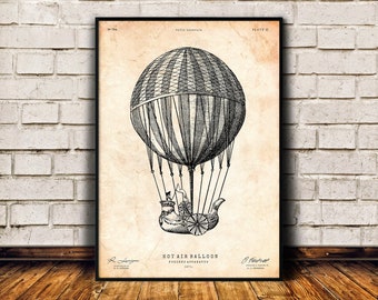 Impression de montgolfière, photo vintage de dirigeable, décor steampunk, gravure ancienne, impression victorienne