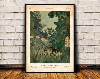 Framed Henri Rousseau print, Vintage wall art, Safari decor, Jungle poster