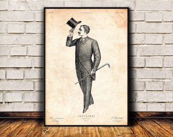 Gentleman print, Victorian decor, Men fashion wall art, Antique home decor, Old illustration