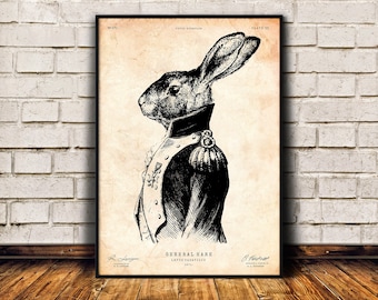 Hare print, Rabbit gifts, Animal art print, Hare in clothing, Vintage poster