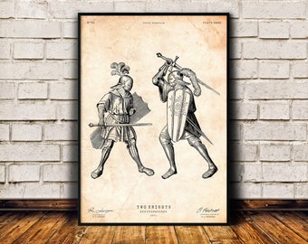 History poster, Knight art print, Antique home decor, Medieval gift, Cavalry wall art