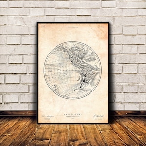 Amerika Karte Druck, Antike Landkarte Wandkunst, Vintage Bürodekor, Reiseplakat, Lodge Dekor