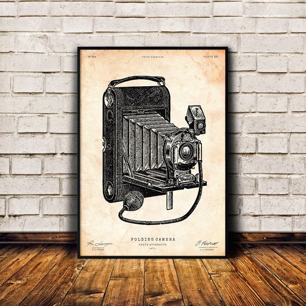 Retro camera print, Photographer gift, Industrial decor, Vintage poster, Antique illustration