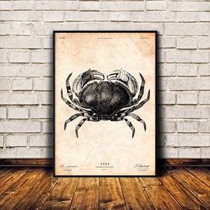 Crab print, Vintage poster, Beach house print, Nautical decor, Sealife print, Seafood art