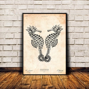 Sea horse print, Ocean art print, Beach house decor, Nautical wall art, Antique illustration