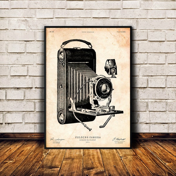 Vintage camera print, Antique engraving, Photographer gift, Retro wall art, Vintage decor