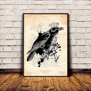 Crow art print, Raven poster, Bird print, Bird lover gift, Vintage decor