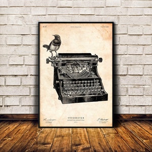 Gift for writer, Vintage typewriter art print, Vintage decor, Antique engraving, Retro wall art