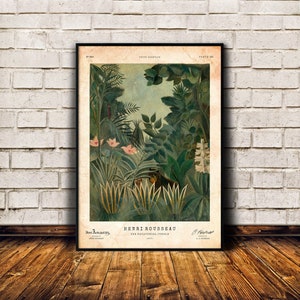 Framed Henri Rousseau print, Vintage wall art, Safari decor, Jungle poster