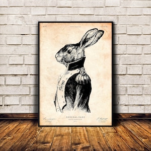 Hare print, Rabbit gifts, Animal art print, Hare in clothing, Vintage poster