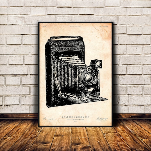 Vintage camera decor, Antique camera print, Photographer gift, Industrial wall art, Vintage poster