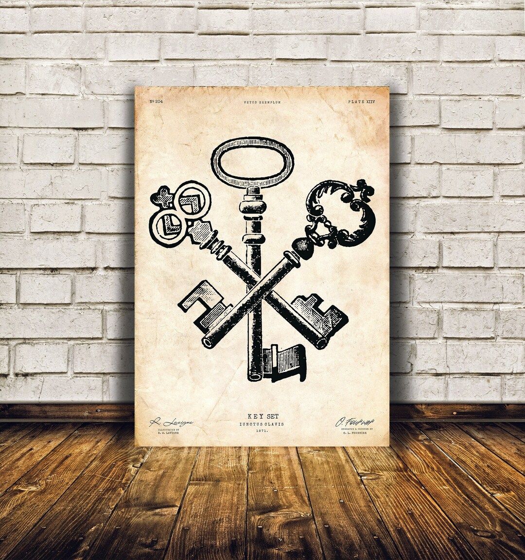 Skeleton Key Print, Victorian Decor, Giclée Print, Antique Wall Art ...