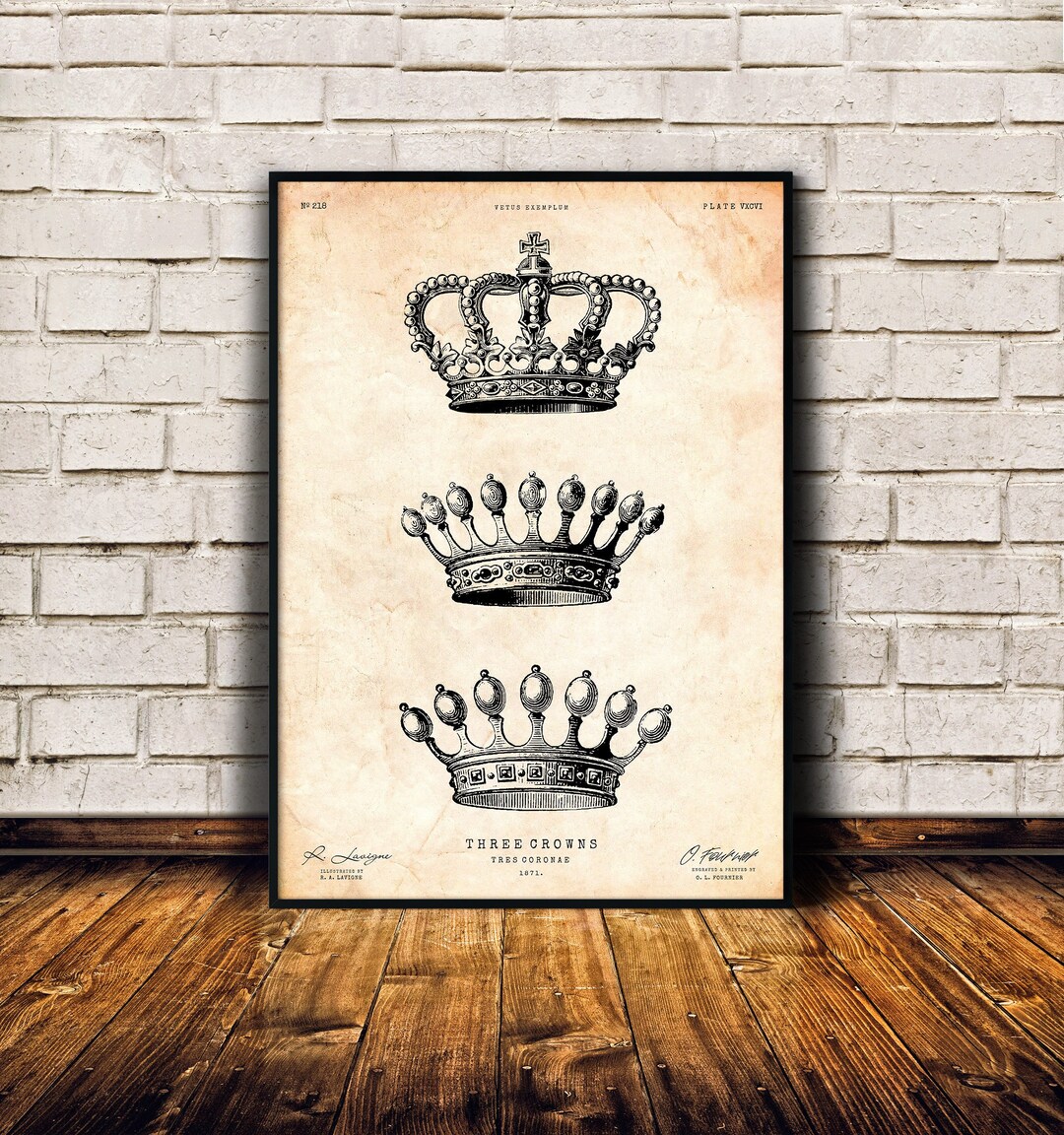 Crown Art Print, Vintage Home Decor, Gift for Queen, King Wall Art ...