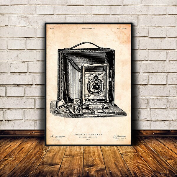 Photographer gift, Folding camera print, Antique camera print, Lodge wall art, Vintage poster