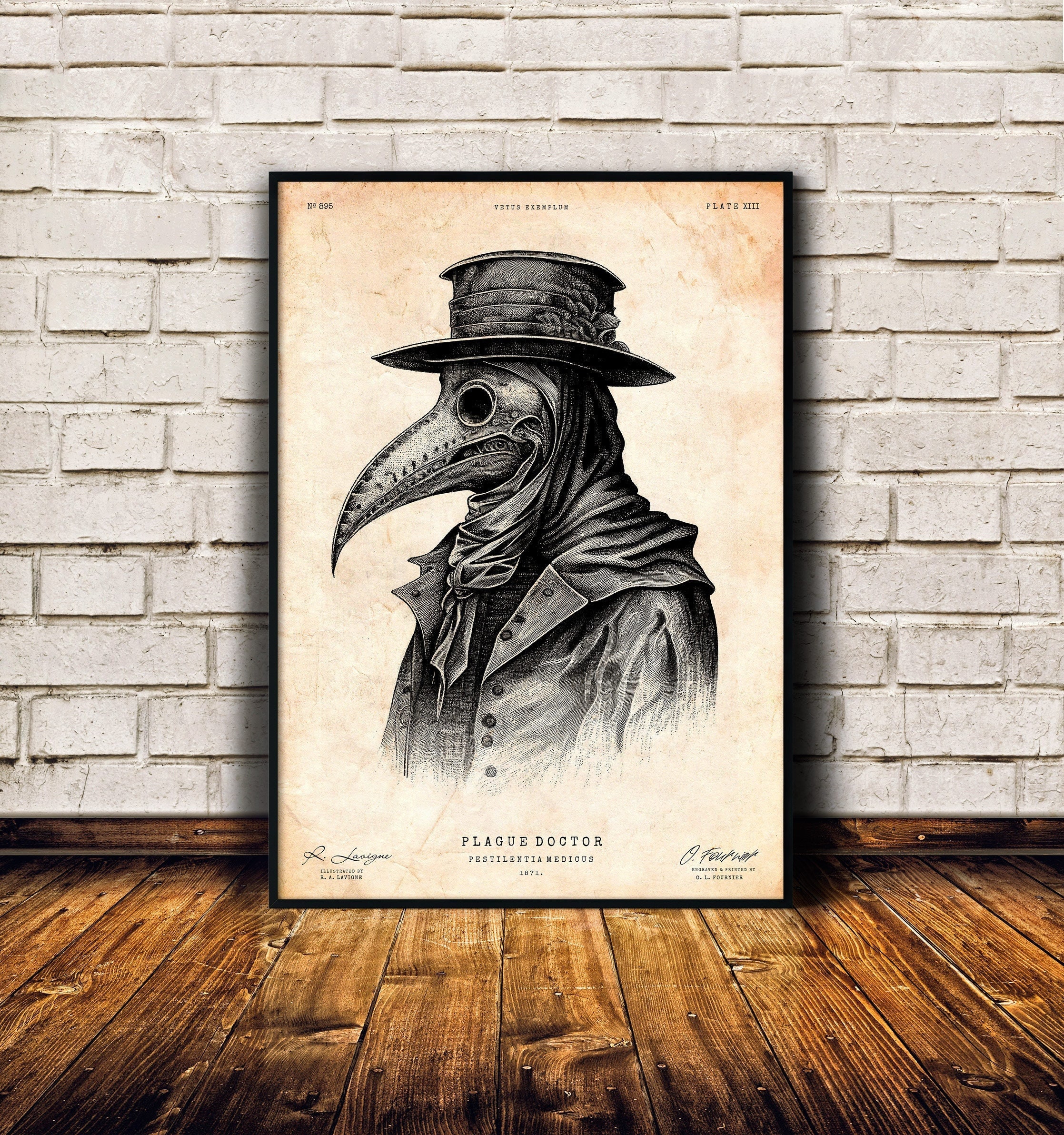 Dark academia decor, Plague doctor mask art print, Macabre wall art, Medieval print