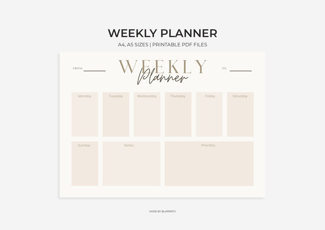 Printable Weekly Planner: Minimal Beige Design (A4/A5 Digital Download ...