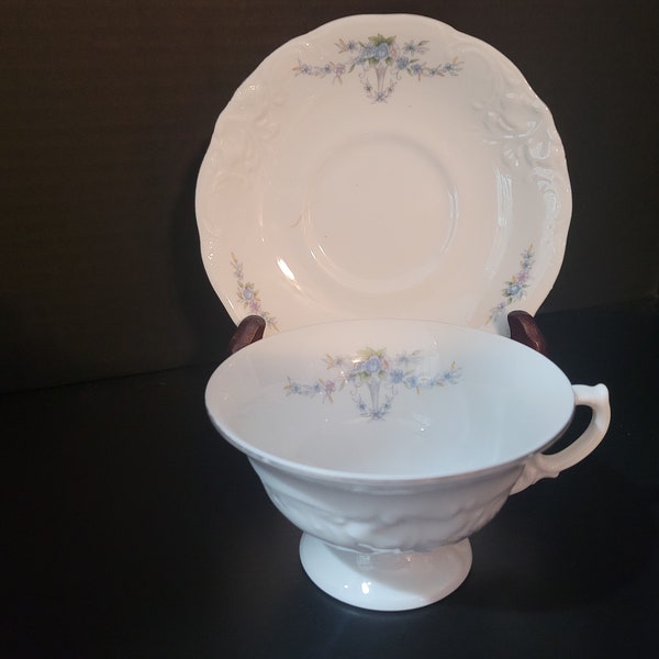 Wawel Bone China Laura Pattern Footed Tea Cup & Saucer Made in Poland Vintage