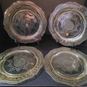 Federal Glass Yellow Depression Glass Patrician Spoke Pattern 10.5" Plates Set of 4 Vintage
