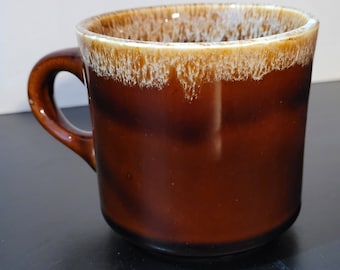 McCoy Brown Glazed White Drip Coffee Mug Marked USA Vintage
