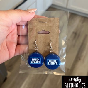 BUD LIGHT EARRINGS | Handmade | Bottle Cap Earrings