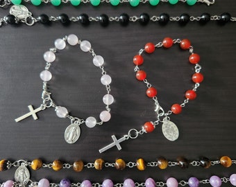 Gemstone decade rosary bracelets - pocket rosaries - adjustable 7 to 8 inches