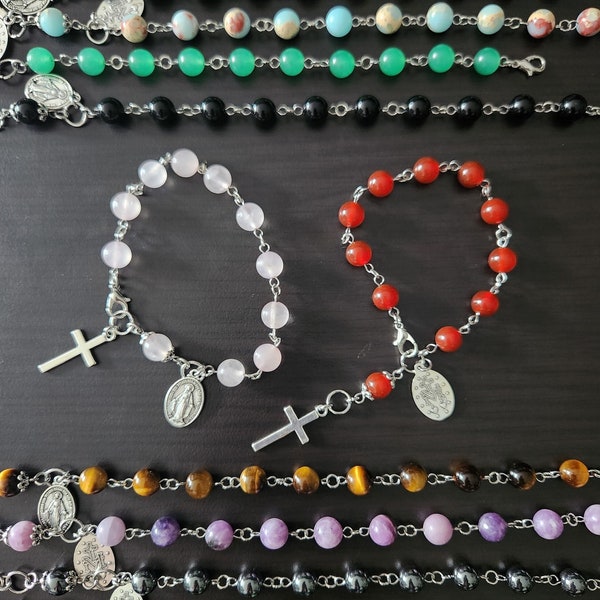 Gemstone decade rosary bracelets - pocket rosaries - adjustable 7 to 8 inches