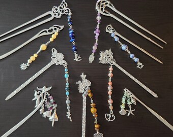 Gemstone Silver Hair Sticks
