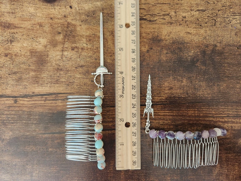 Gemstone Hair Combs With Sword Pendants - Etsy